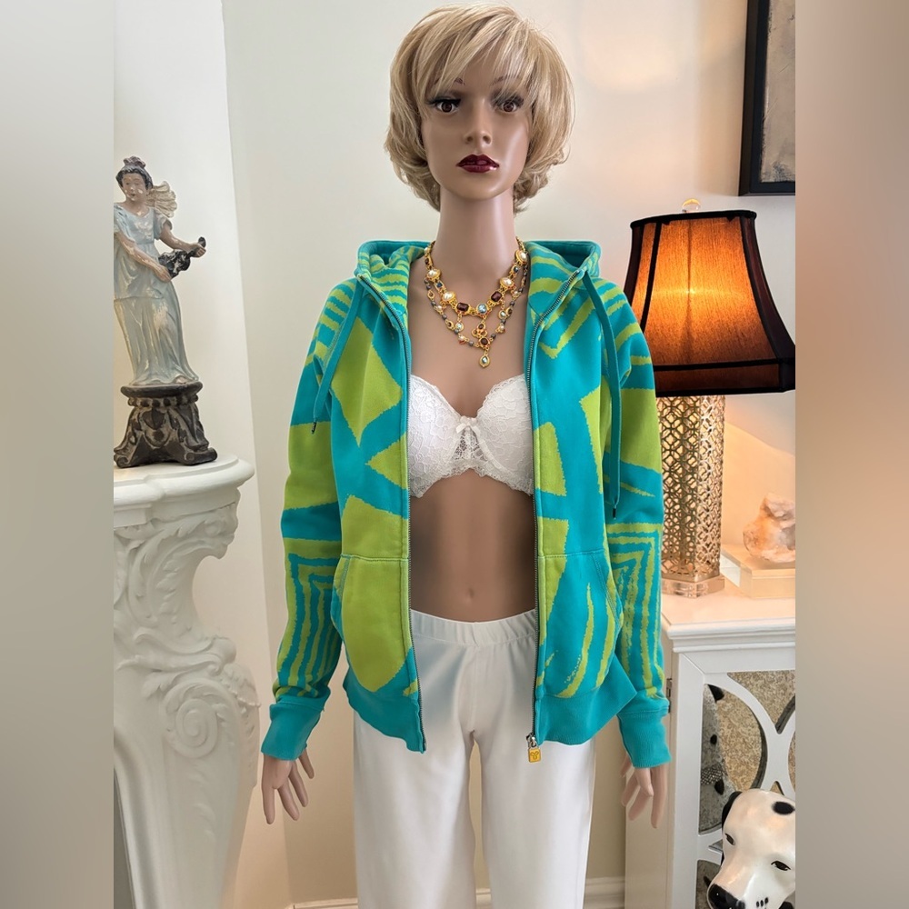 Vibrant Teal and Lime Green Hoodie - Picture 3 of 16